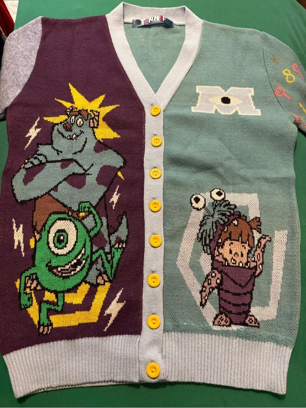 Monsters inc. cardigan Graphic Knit in Green & Purple Like New